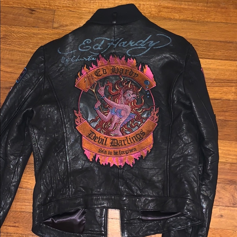 Ed hardy real leather jacket